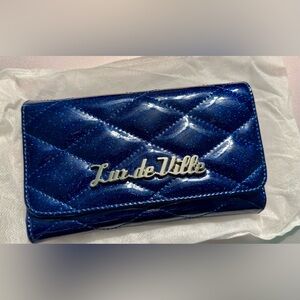 Lux de Ville Metallic Quilted Blue Wallet Clutch